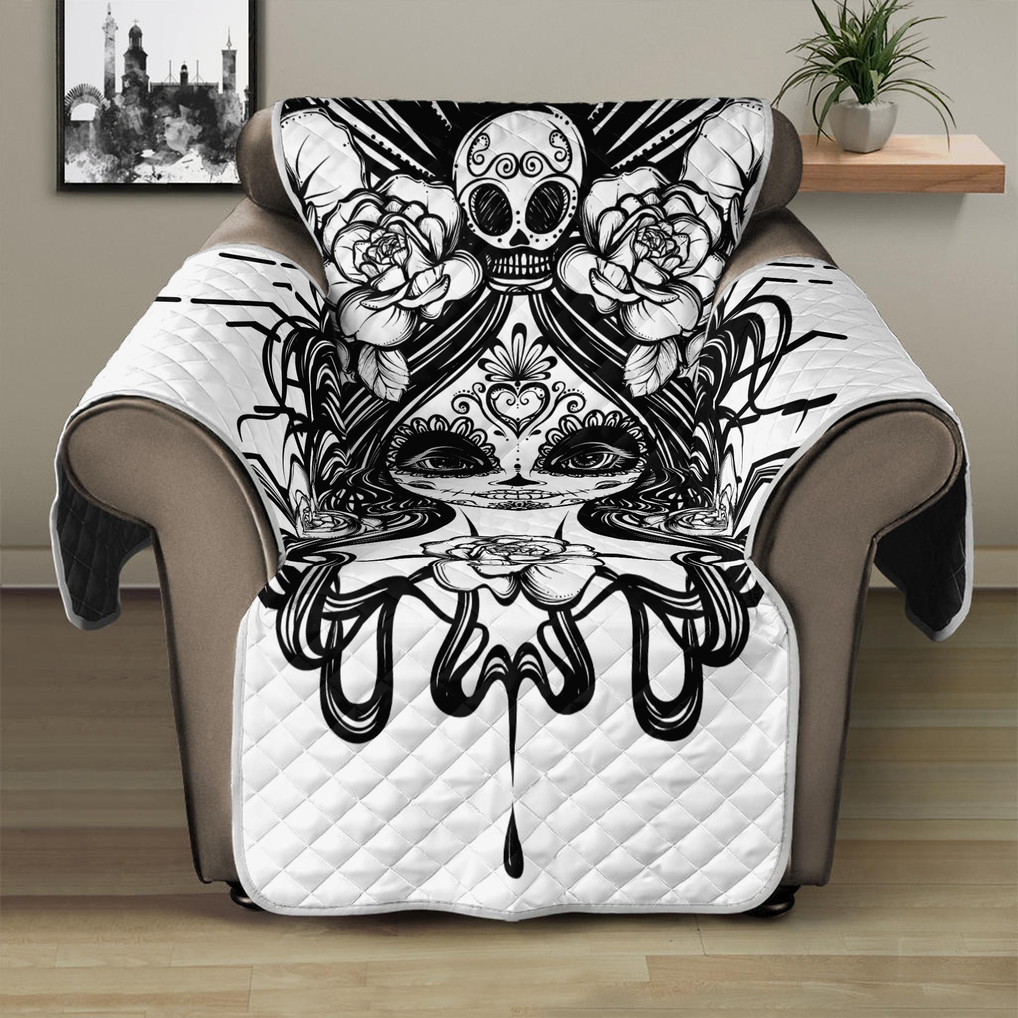 Black And White Calavera Girl Print Recliner Protector