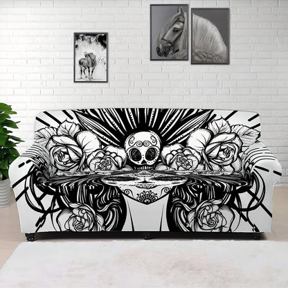 Black And White Calavera Girl Print Sofa Cover