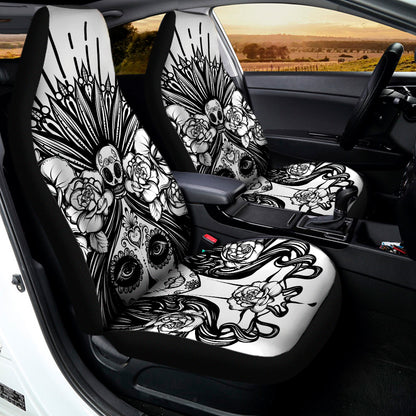 Black And White Calavera Girl Print Universal Fit Car Seat Covers