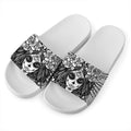 Black And White Calavera Girl Print White Slide Sandals