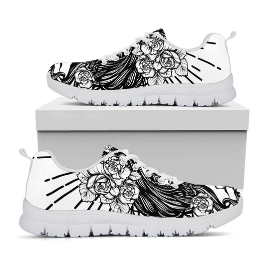 Black And White Calavera Girl Print White Sneakers