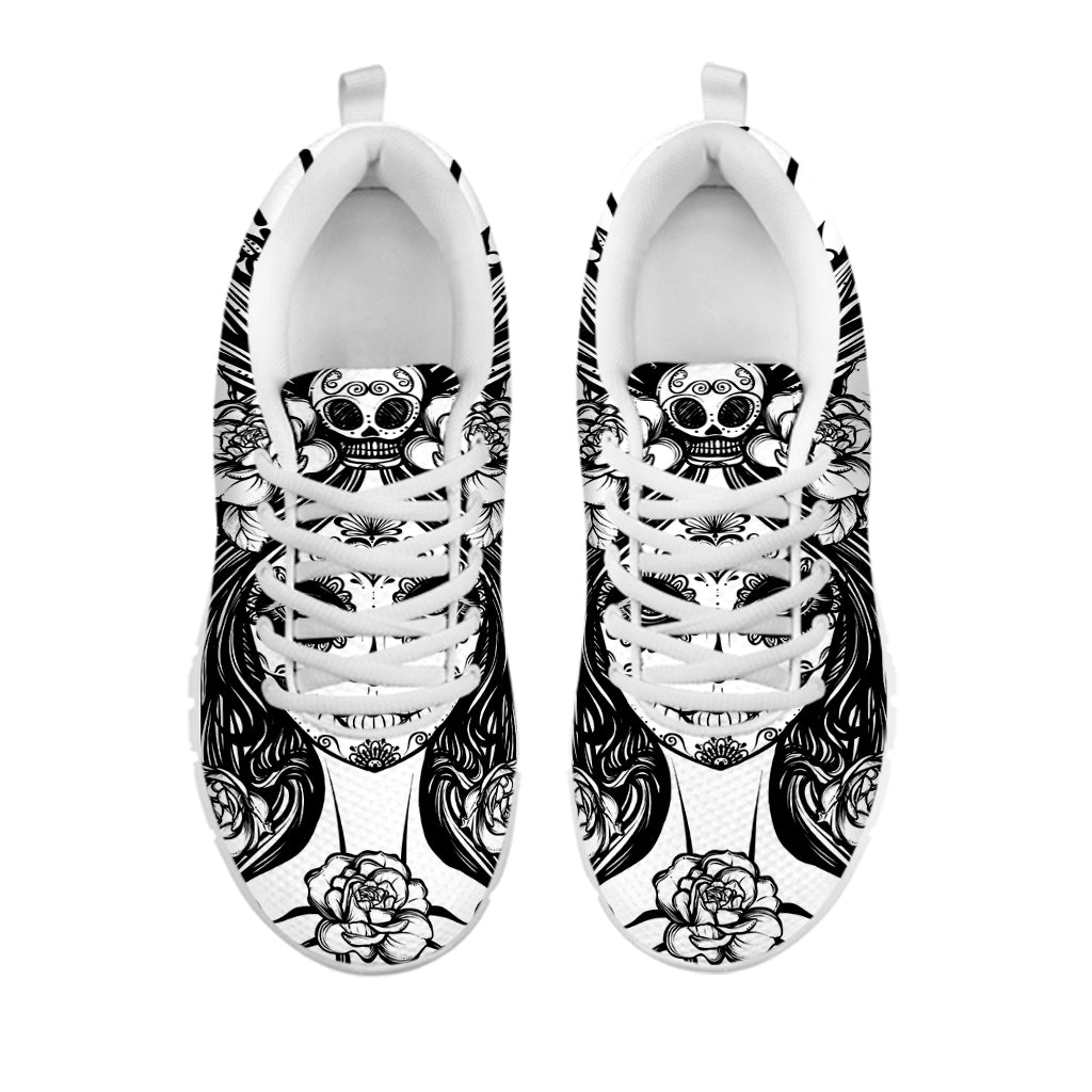 Black And White Calavera Girl Print White Sneakers