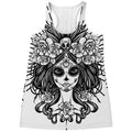 Black And White Calavera Girl Print Women's Racerback Tank Top