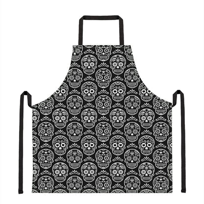 Black And White Calavera Skull Print Apron