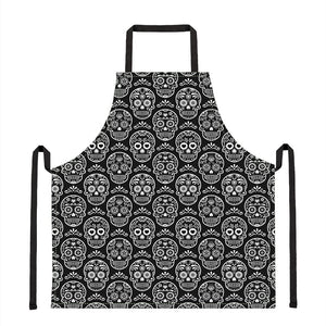 Black And White Calavera Skull Print Apron