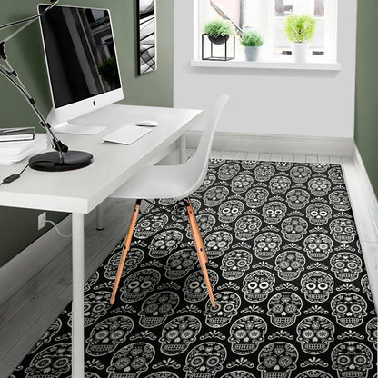 Black And White Calavera Skull Print Area Rug