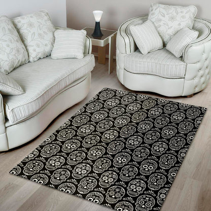 Black And White Calavera Skull Print Area Rug