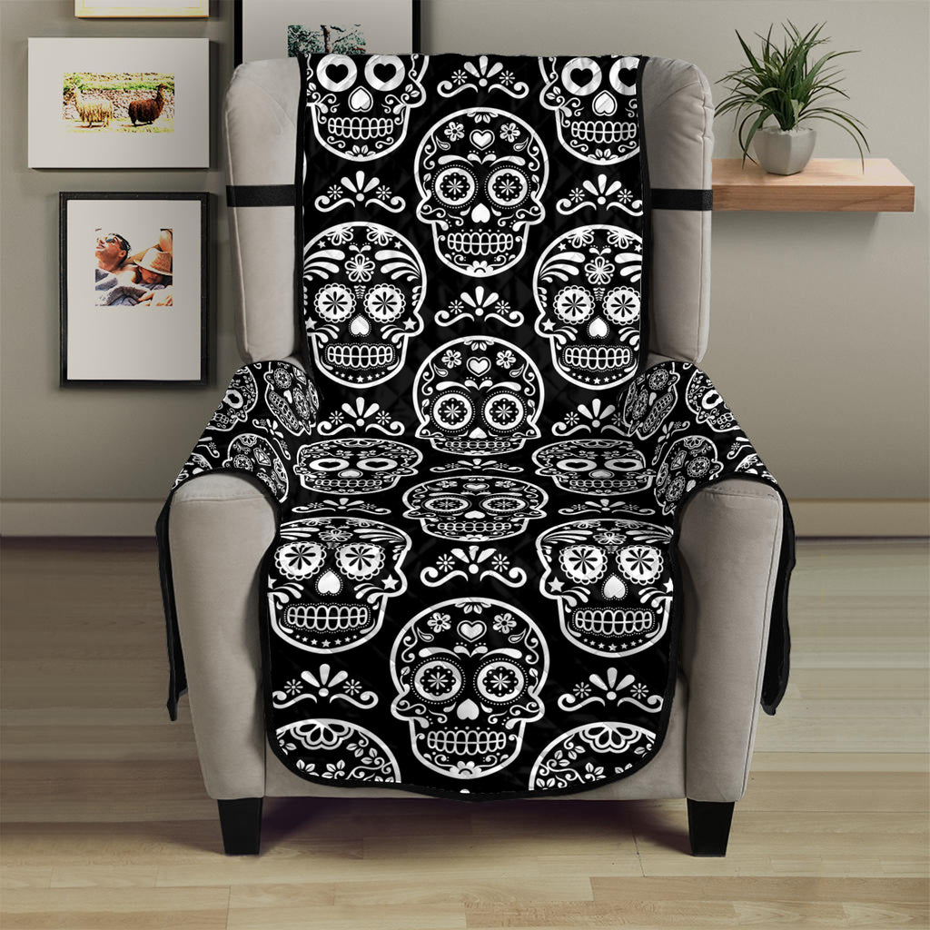 Black And White Calavera Skull Print Armchair Protector