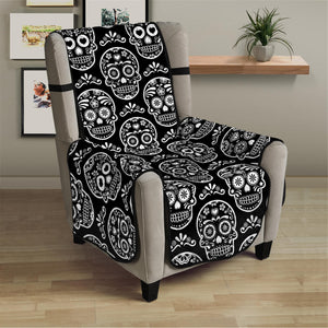 Black And White Calavera Skull Print Armchair Protector