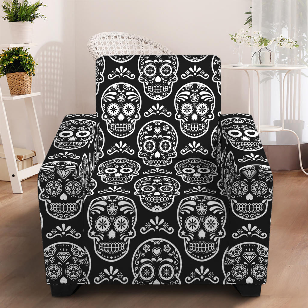 Black And White Calavera Skull Print Armchair Slipcover