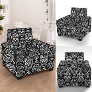 Black And White Calavera Skull Print Armchair Slipcover