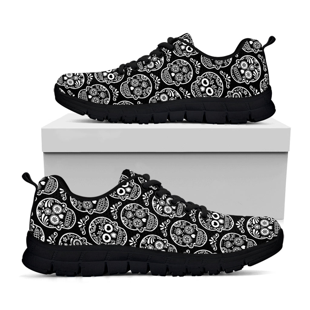 Black And White Calavera Skull Print Black Sneakers