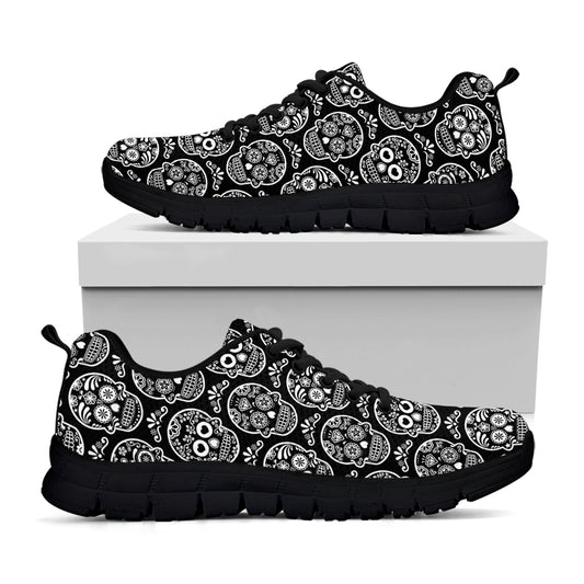 Black And White Calavera Skull Print Black Sneakers