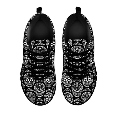 Black And White Calavera Skull Print Black Sneakers