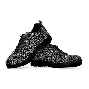 Black And White Calavera Skull Print Black Sneakers