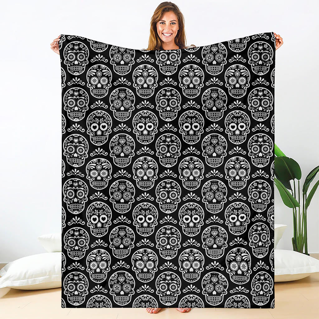 Black And White Calavera Skull Print Blanket