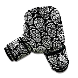 Black And White Calavera Skull Print Boxing Gloves