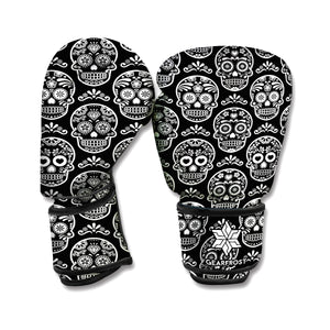 Black And White Calavera Skull Print Boxing Gloves