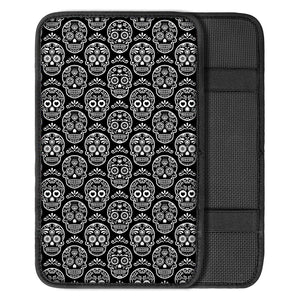 Black And White Calavera Skull Print Car Center Console Cover