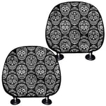 Black And White Calavera Skull Print Car Headrest Covers