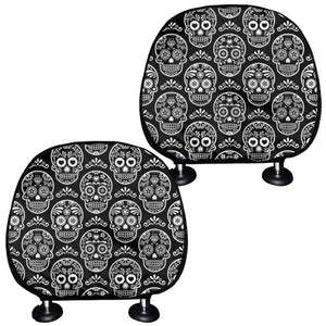 Black And White Calavera Skull Print Car Headrest Covers