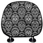 Black And White Calavera Skull Print Car Headrest Covers