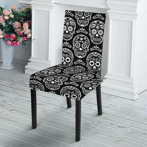 Black And White Calavera Skull Print Dining Chair Slipcover