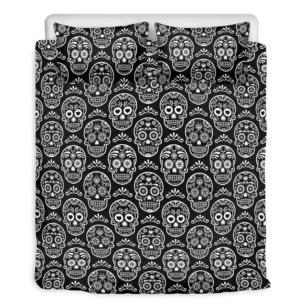 Black And White Calavera Skull Print Duvet Cover Bedding Set