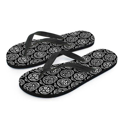 Black And White Calavera Skull Print Flip Flops
