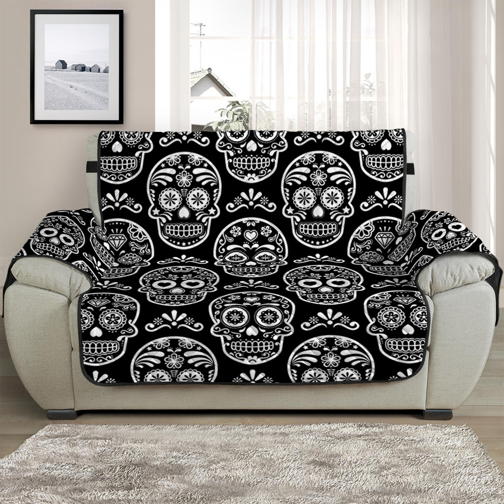 Black And White Calavera Skull Print Half Sofa Protector