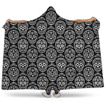 Black And White Calavera Skull Print Hooded Blanket