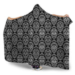Black And White Calavera Skull Print Hooded Blanket