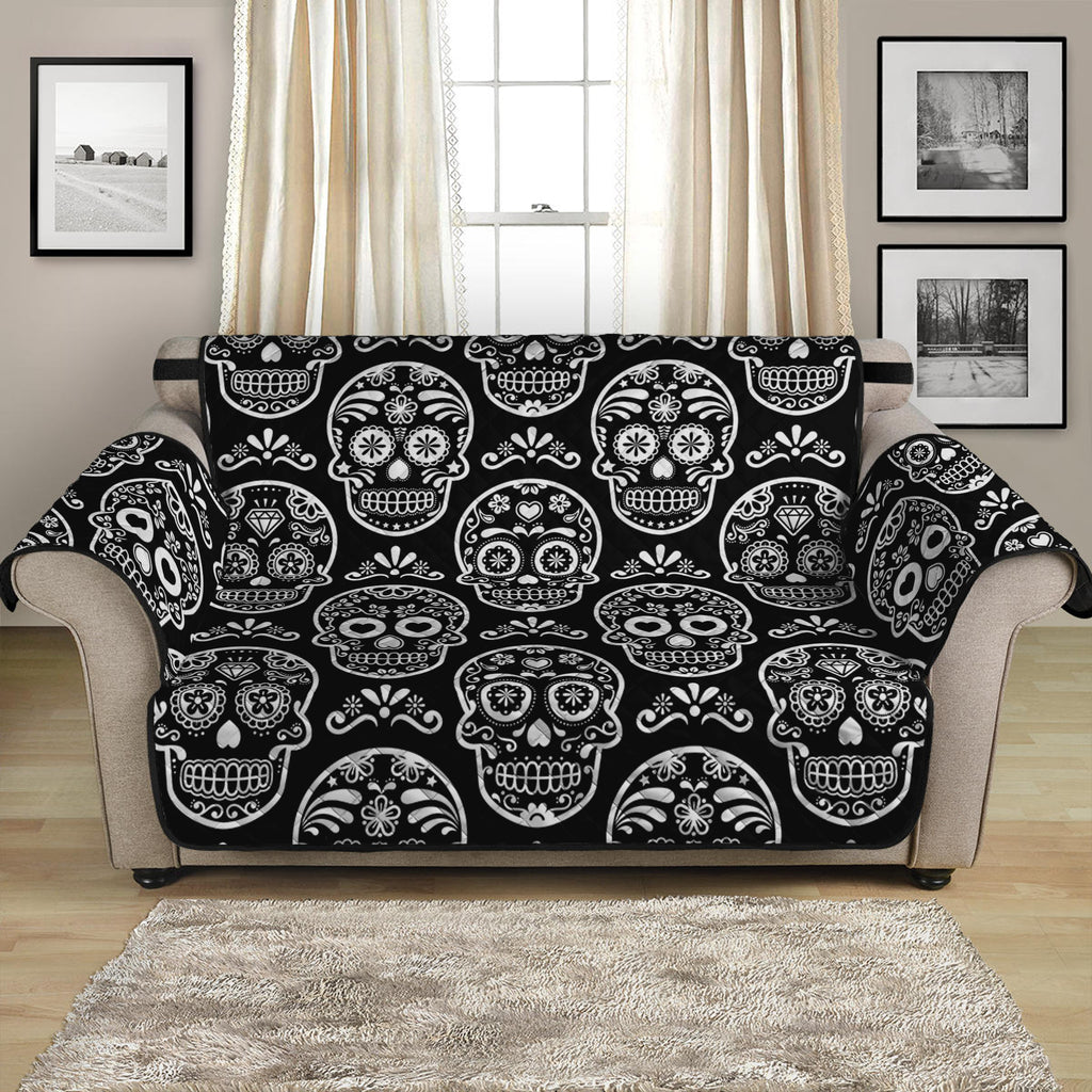 Black And White Calavera Skull Print Loveseat Protector