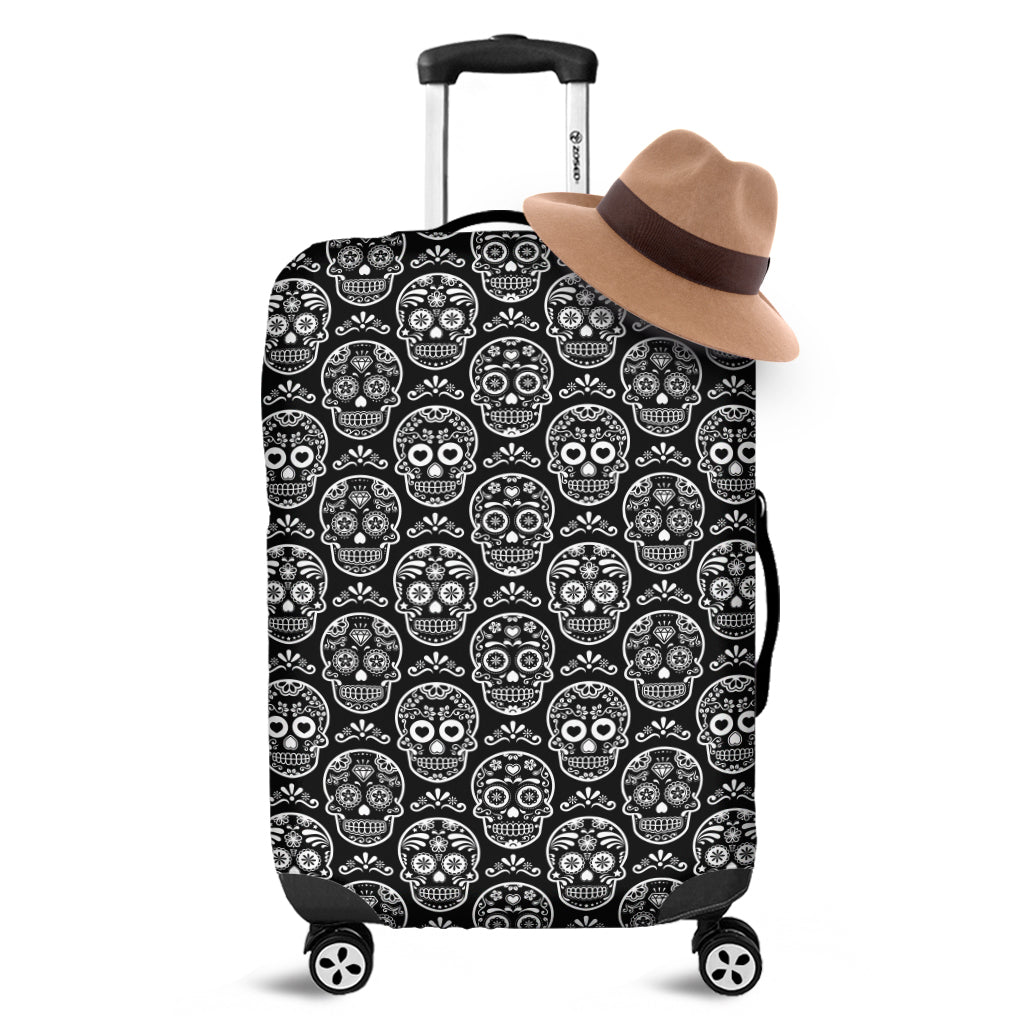 Black And White Calavera Skull Print Luggage Cover