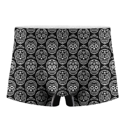Black And White Calavera Skull Print Men's Boxer Briefs