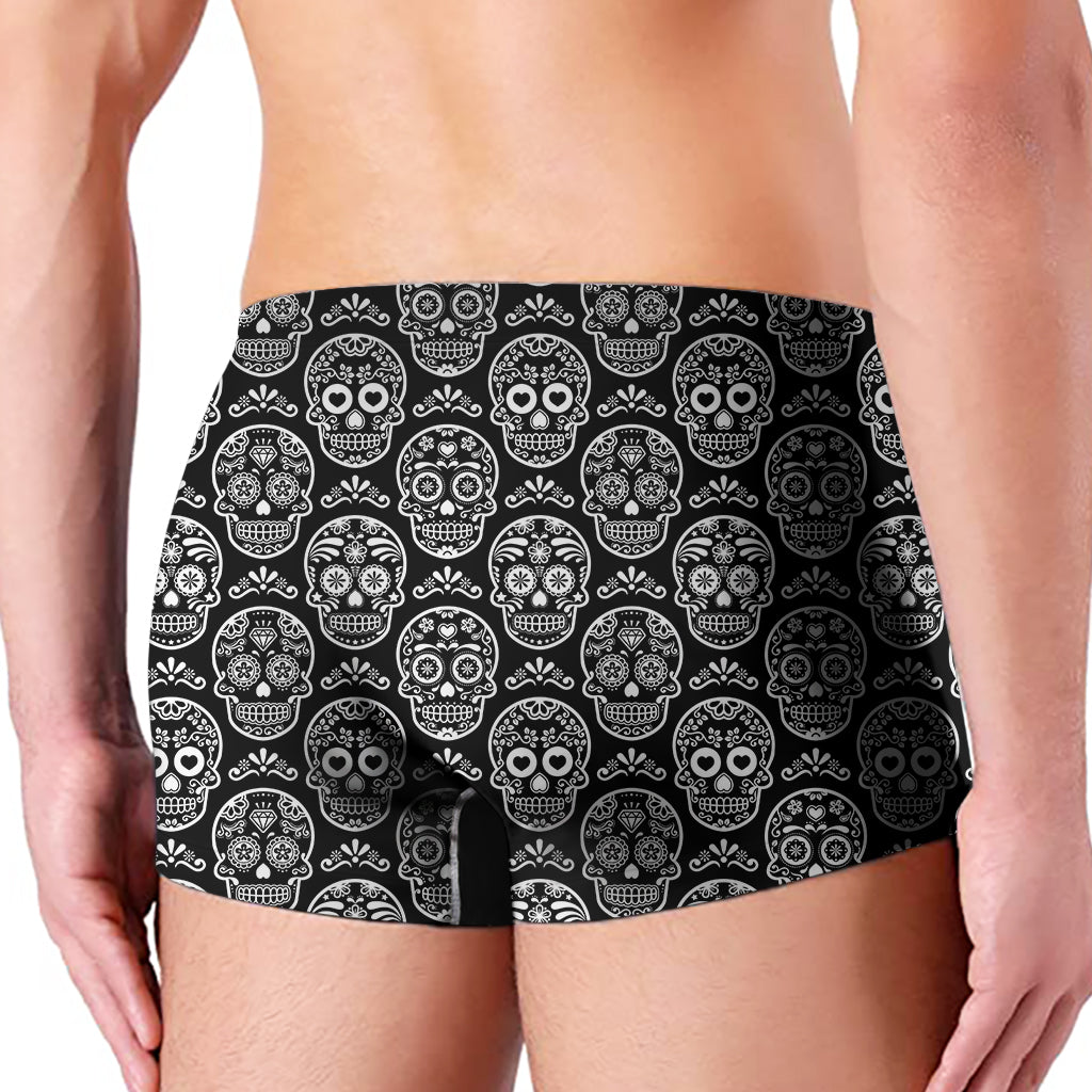 Black And White Calavera Skull Print Men's Boxer Briefs