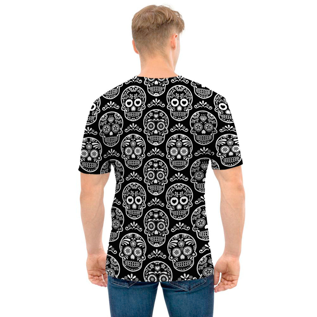 Black And White Calavera Skull Print Men's T-Shirt