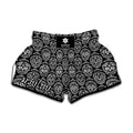 Black And White Calavera Skull Print Muay Thai Boxing Shorts