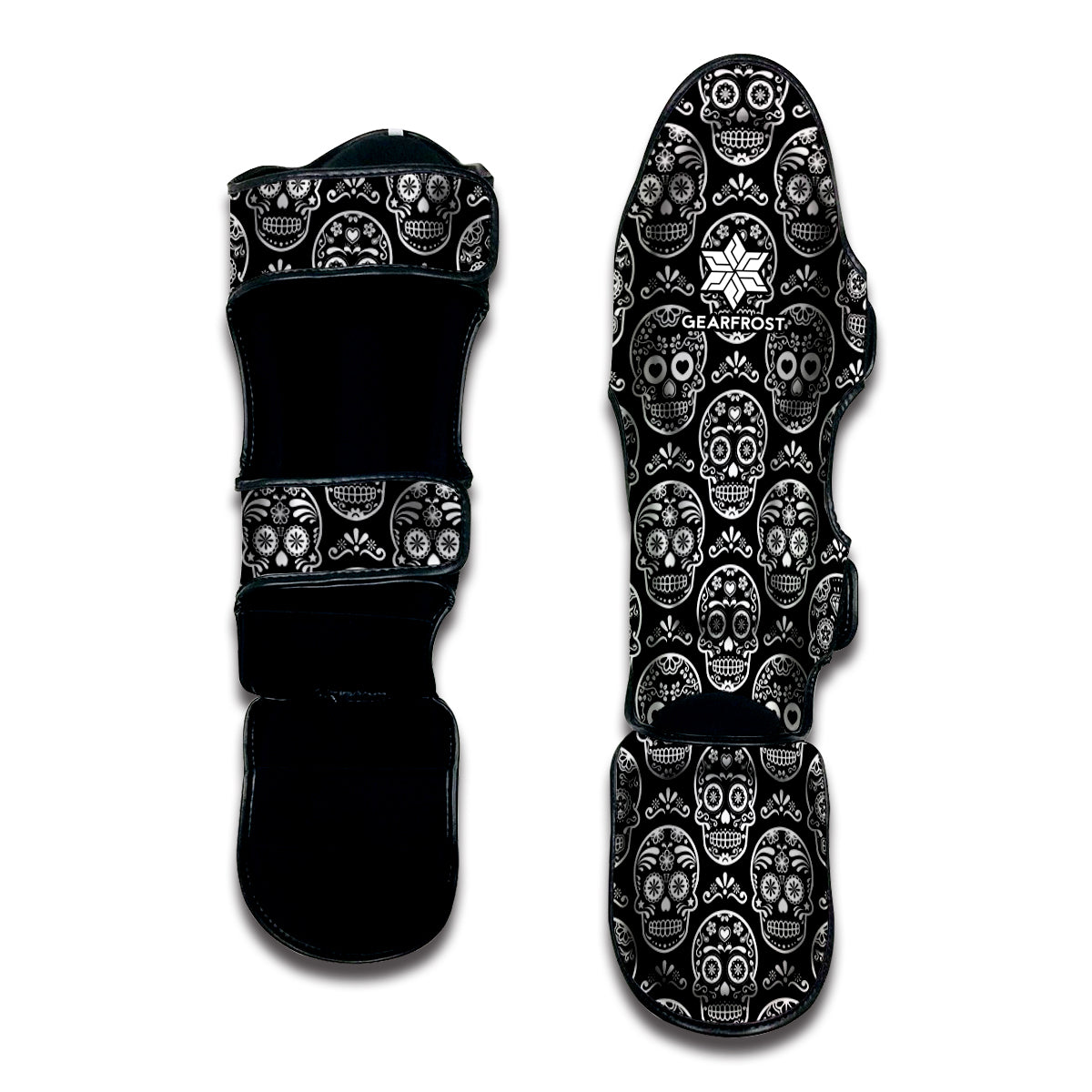 Black And White Calavera Skull Print Muay Thai Shin Guard