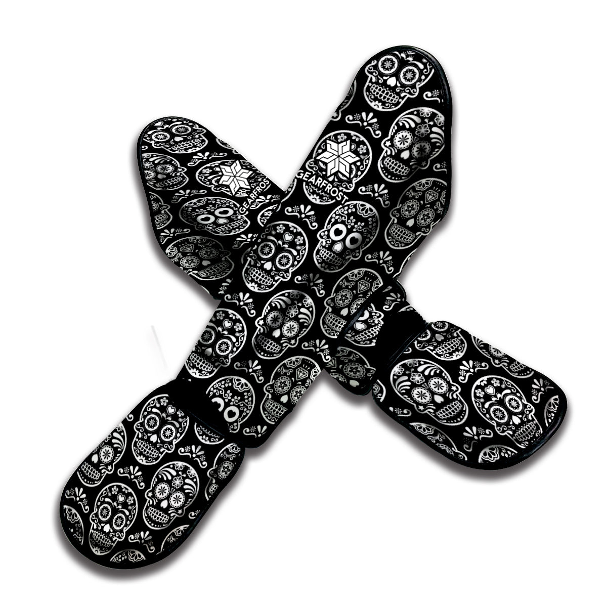 Black And White Calavera Skull Print Muay Thai Shin Guard