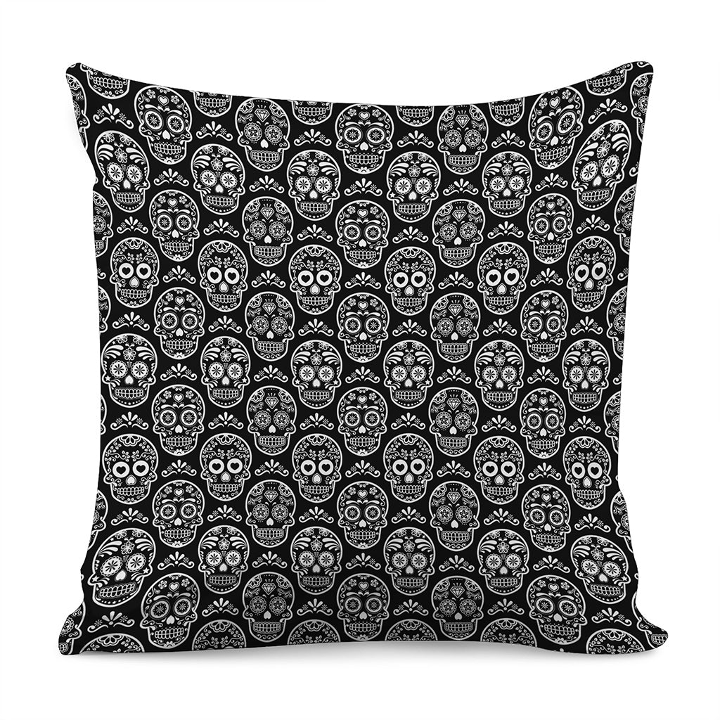 Black And White Calavera Skull Print Pillow Cover