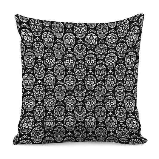 Black And White Calavera Skull Print Pillow Cover