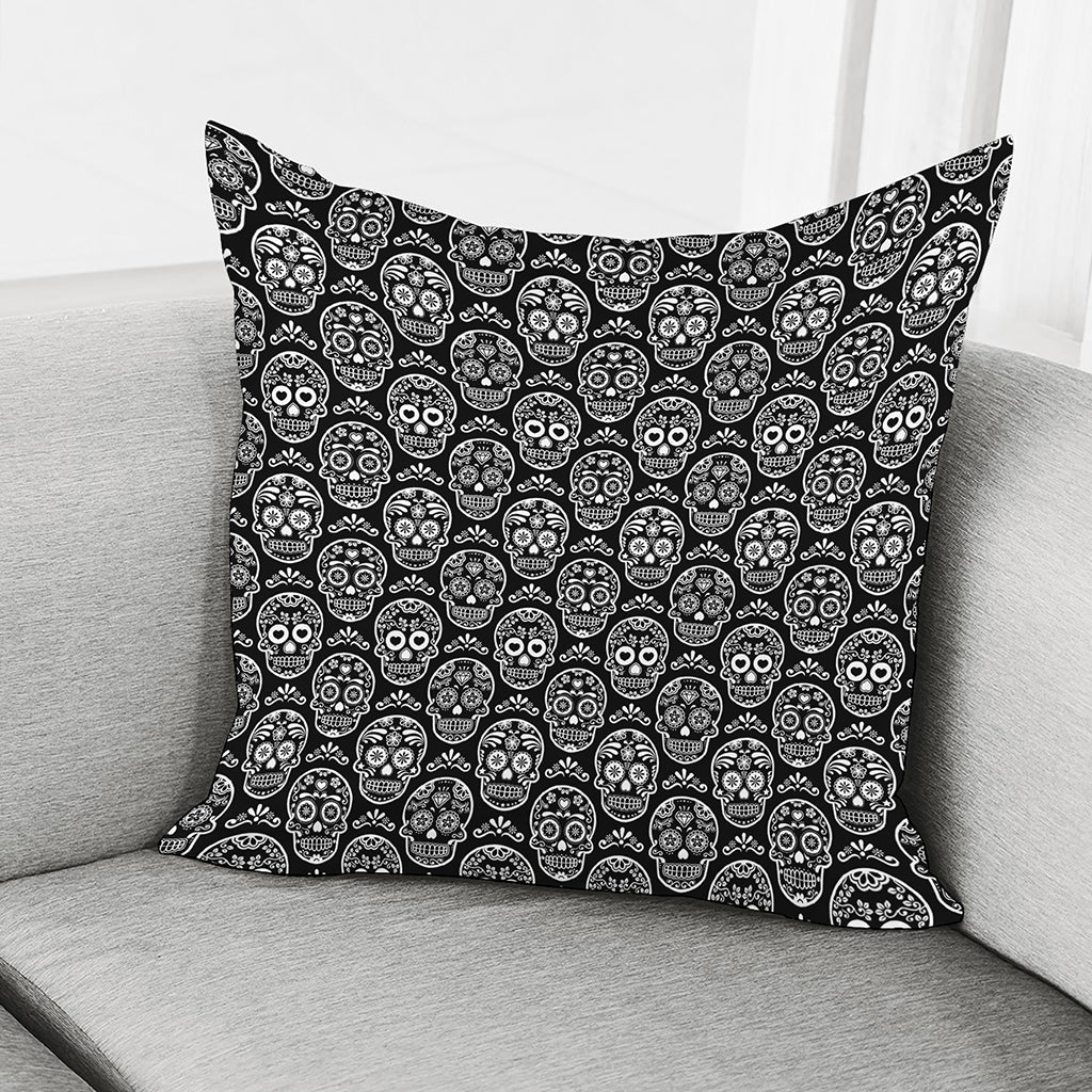 Black And White Calavera Skull Print Pillow Cover