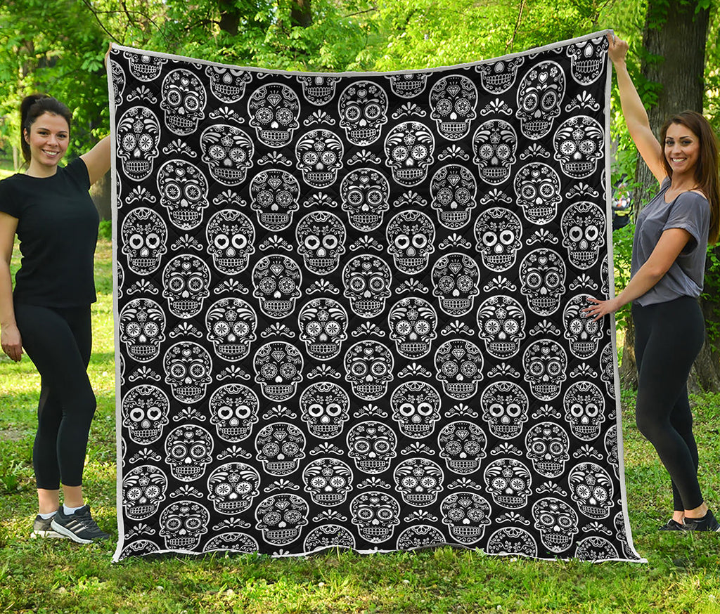 Black And White Calavera Skull Print Quilt