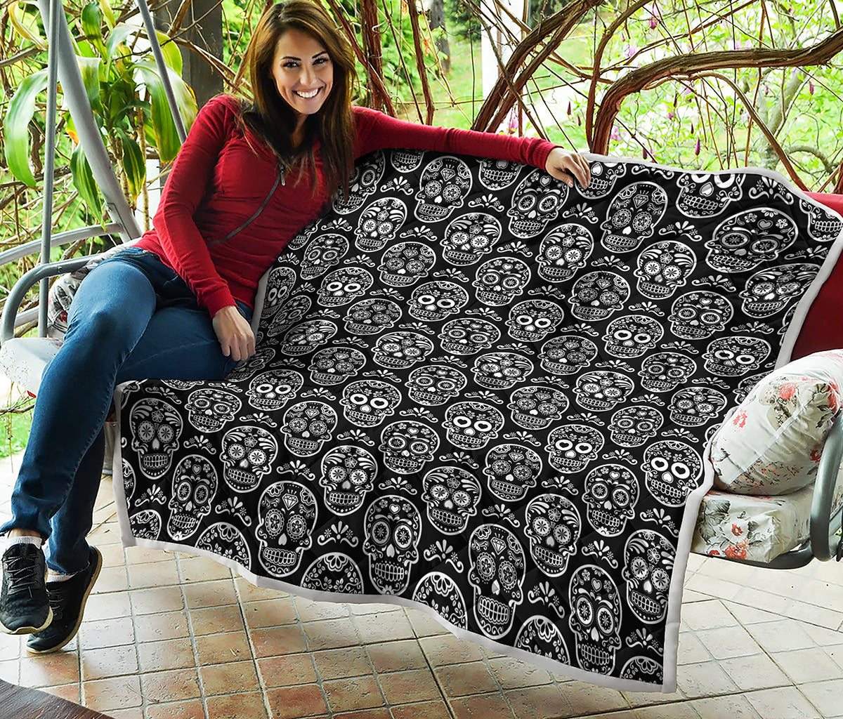 Black And White Calavera Skull Print Quilt