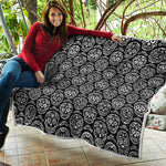 Black And White Calavera Skull Print Quilt