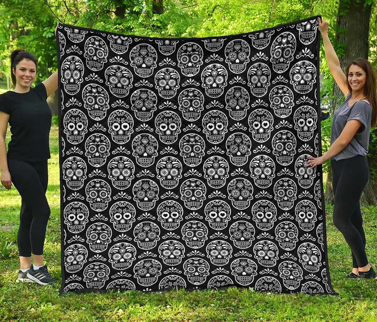 Black And White Calavera Skull Print Quilt