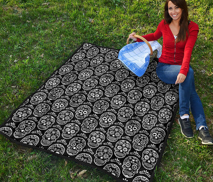 Black And White Calavera Skull Print Quilt