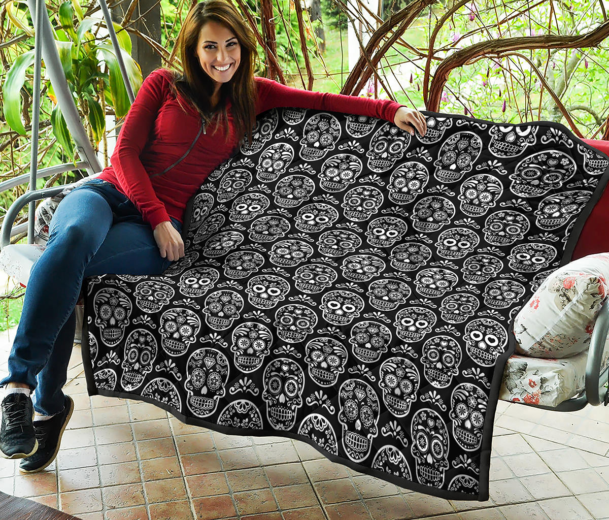 Black And White Calavera Skull Print Quilt