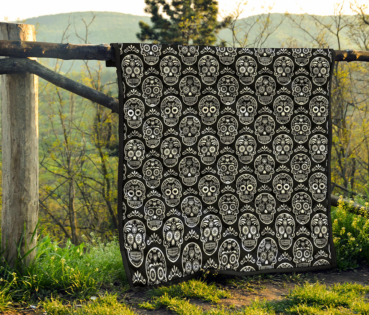 Black And White Calavera Skull Print Quilt